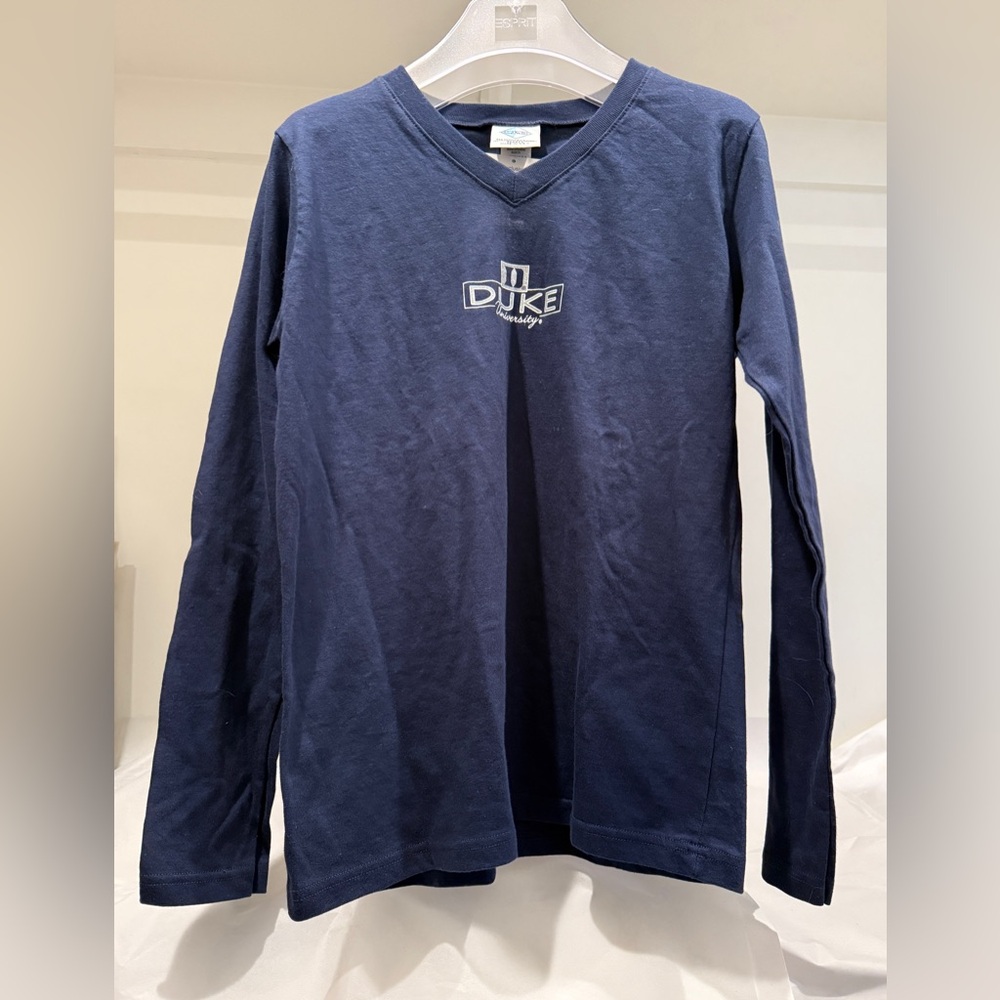 Duke University V Neck Long Sleeve Shirt Cotton Exchange ~ Navy Blue ~ Sz S
